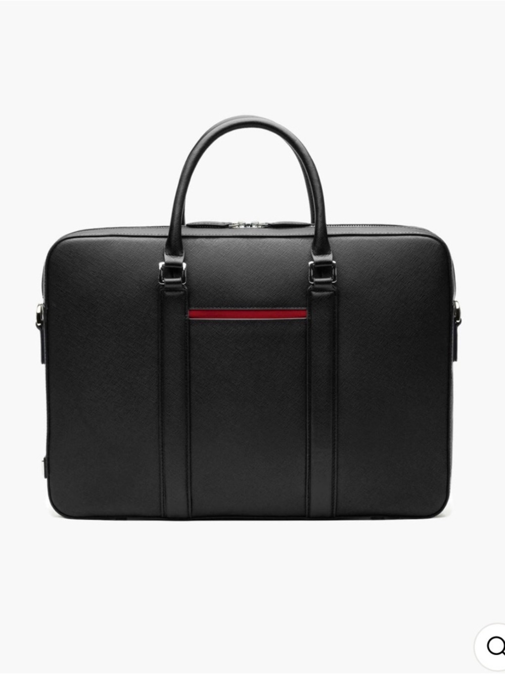 MAVERICK & CO unisex. Black Leather Laptop Briefcase with Red Accent